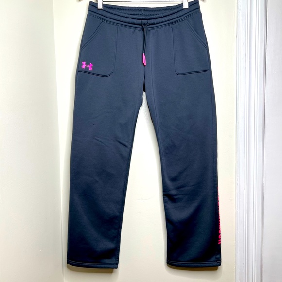 Under Armour Cold Gear Sweatpants Youth XL Dark Gray Pink Straight Leg - Picture 1 of 14
